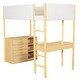 preview thumbnail 13 of 93, Teddy Fleece Loft Bed with Foldable Study Table, 4 Storage Drawers and Shelves Wood High LoftBed Frame for Bedroom