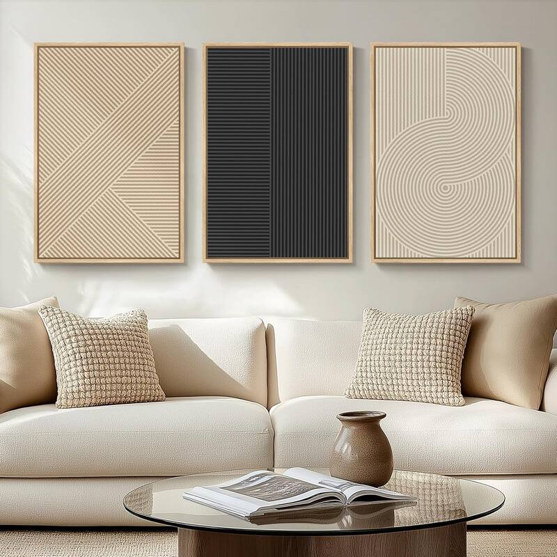 Modern Abstract Beige Boho Geometric Set of 3 Piece - 16 x 24