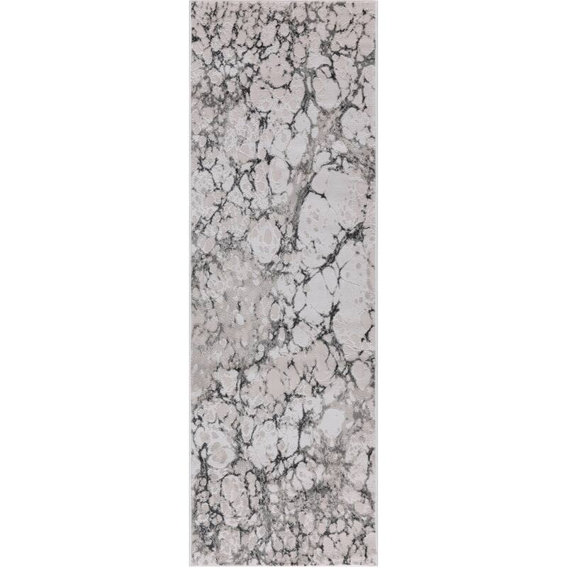 Ilios Collection Textured Abstract Rug - 2'8 x 7'11 - Cream and Grey