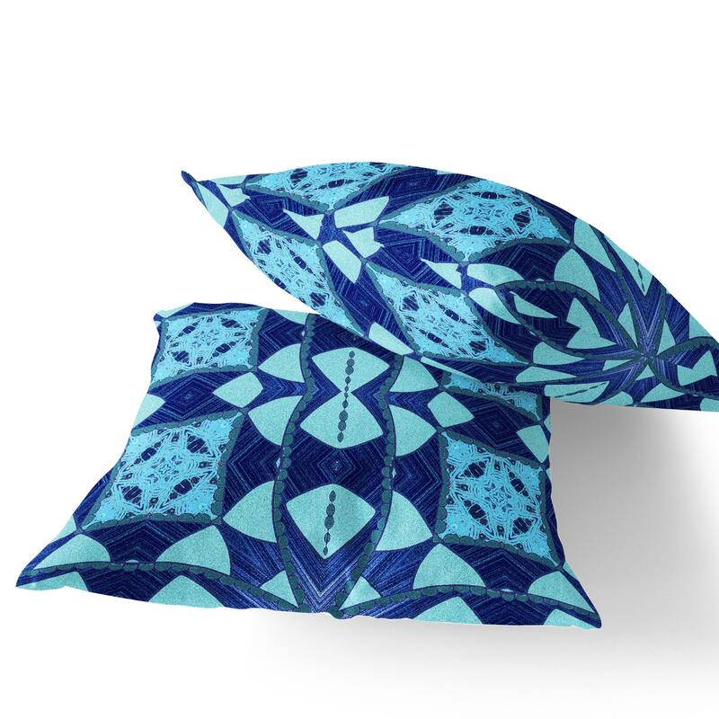 HomeRoots Set of Two 16" X 16" Blue and Green Blown Seam Eclectic Indoor Outdoor Throw Pillow - 16.00' X '16.00' X '5.00