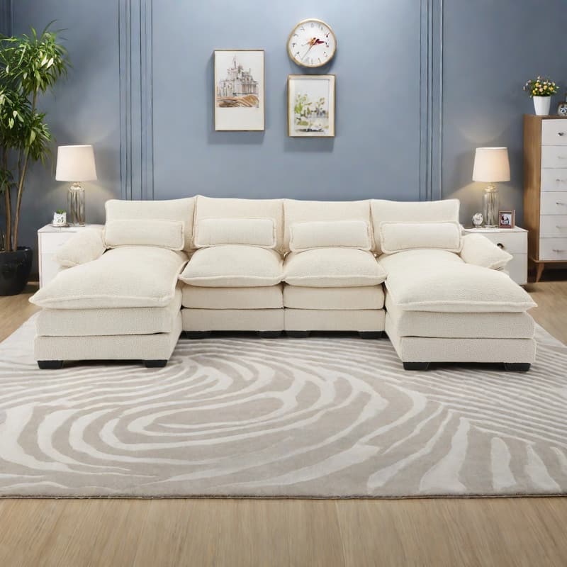 110.63" Boucle U-Shape Sectional Sofa with Reversible Design and High-Density Foam Cushions