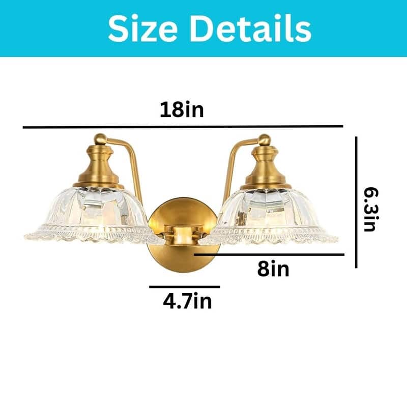 2 Pack light fixtures gold wall sconces brass, glass wall lights