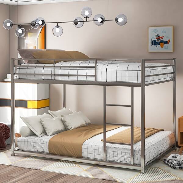 slide 2 of 13, Full over Full Metal Bunk Bed, Low Bunk Bed with Ladder