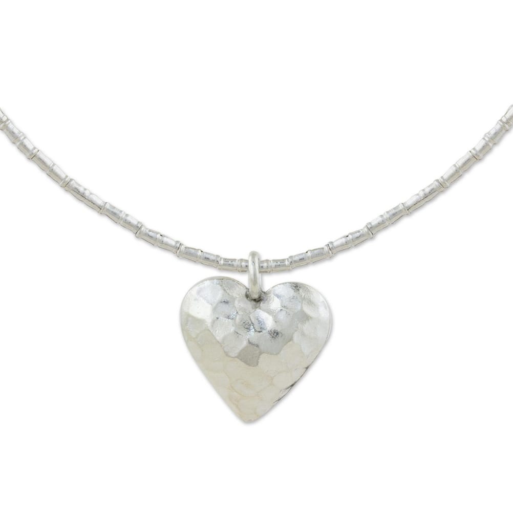 Novica Handmade Heartbeat Silver Heart Pendant Necklace
