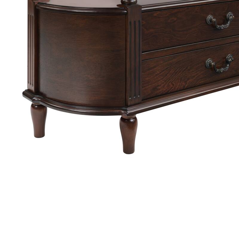 43"Retro Curved Wood Console Table with 3 Drawers and Storage Shelf