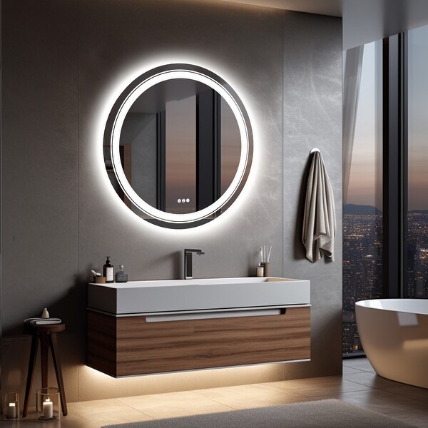 Large LED Bathroom Mirror Round Dual Light Frameless Vanity Anti Fog On Sale Bed Bath Beyond 36539641