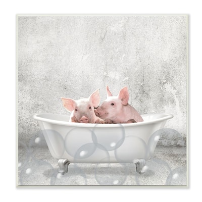 Stupell Baby Piglets Bath Time Cute Animal Design,12 x 12, Wood Wall Art