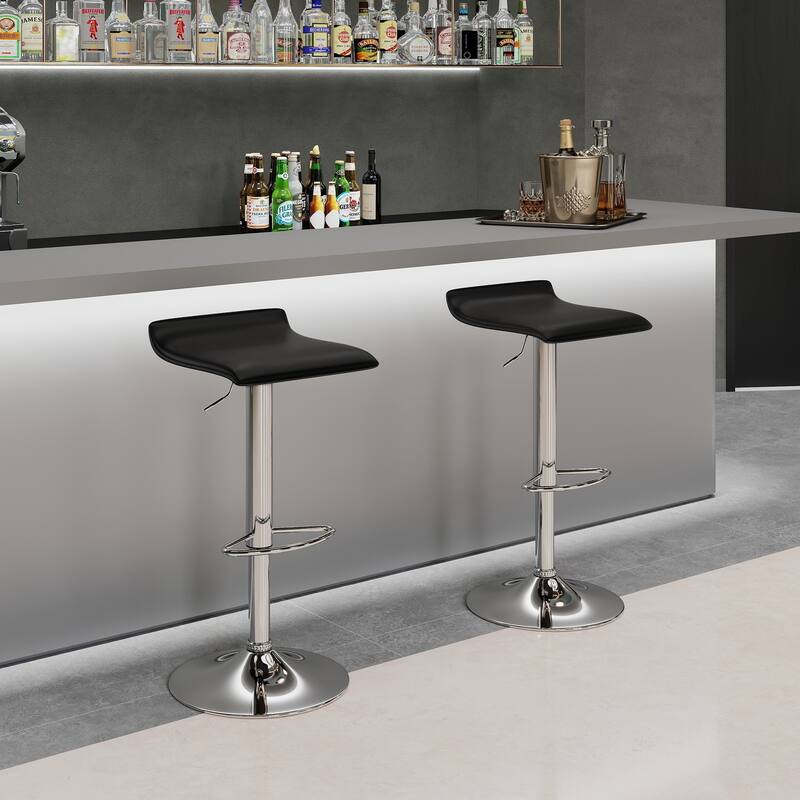 Faux Leather Upholstered Adjustable Barstools Airlift Counter Bar Pub Height Stools Set of 2
