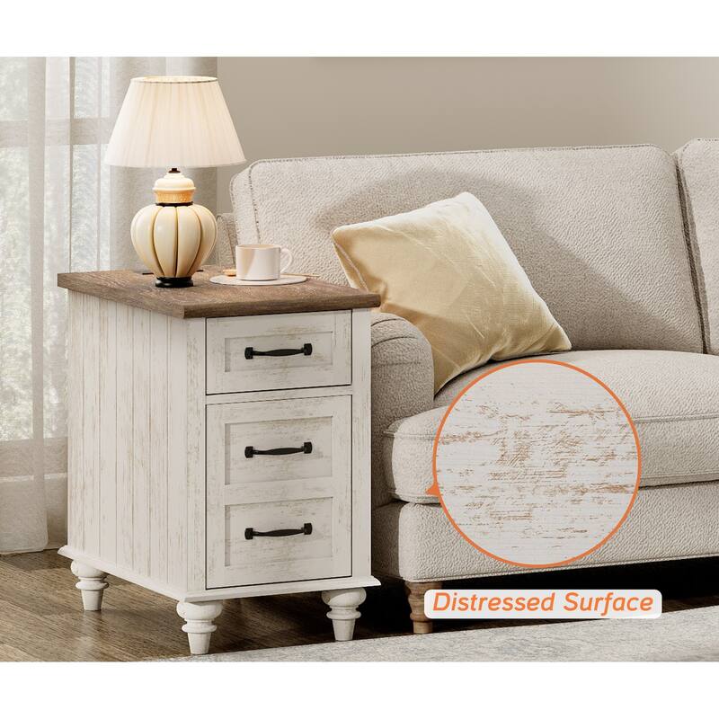 End Table with Charging Station, Side Table with Storage, Power Outlets & Type-C USB Ports for Living Room