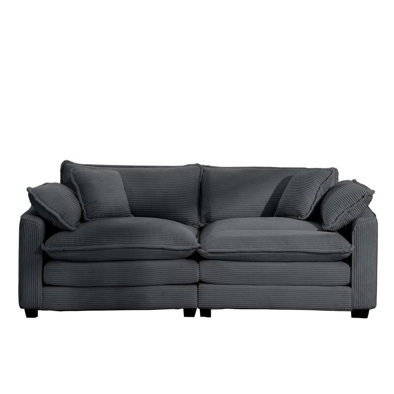 Corduroy Fabric Upholstered Loveseat Sofa, Deep Seat Sectional Sofa with 4 Pillows, 2-Seater Sofa with Removable Armrests