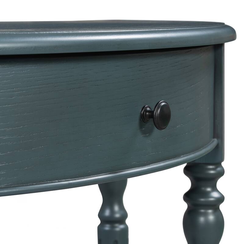 Farmhouse Half Moon Console Table with Drawer & Shelf - Rustic Accent Table