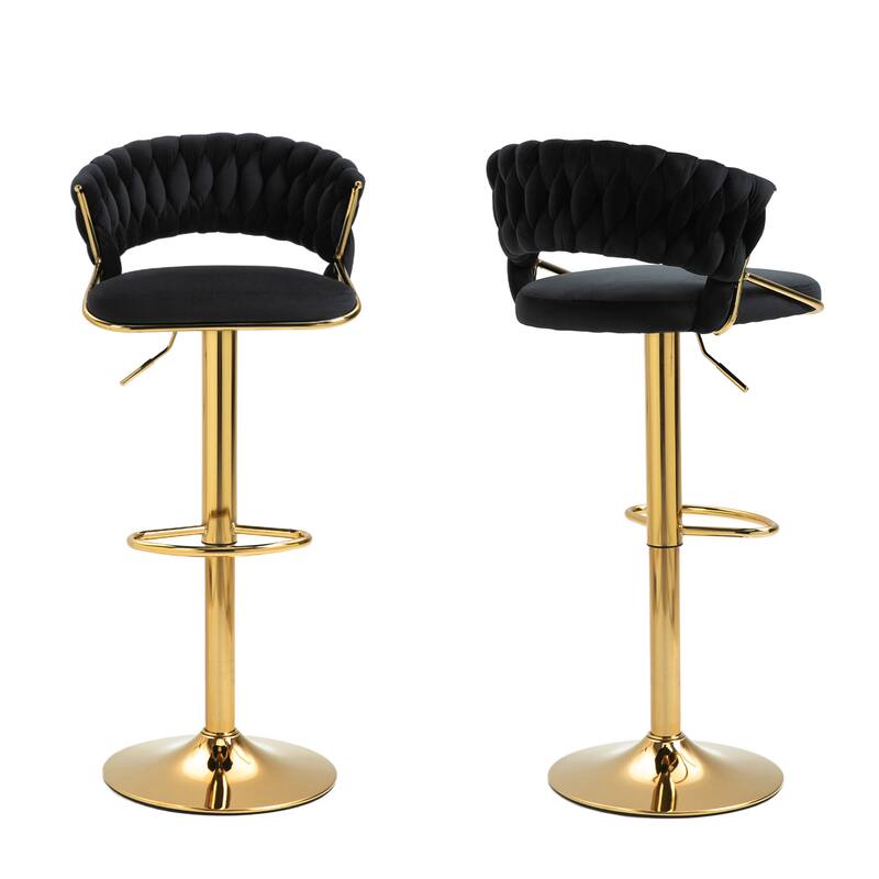 Modern Velvet Counter Bar Stools with Backs(Set of 2) - Black