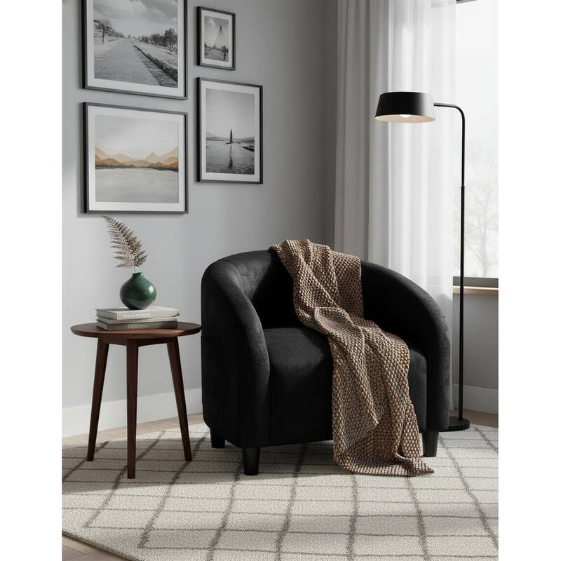 Boucle Fabric Barrel Chairs, with Soft Cushion - Black