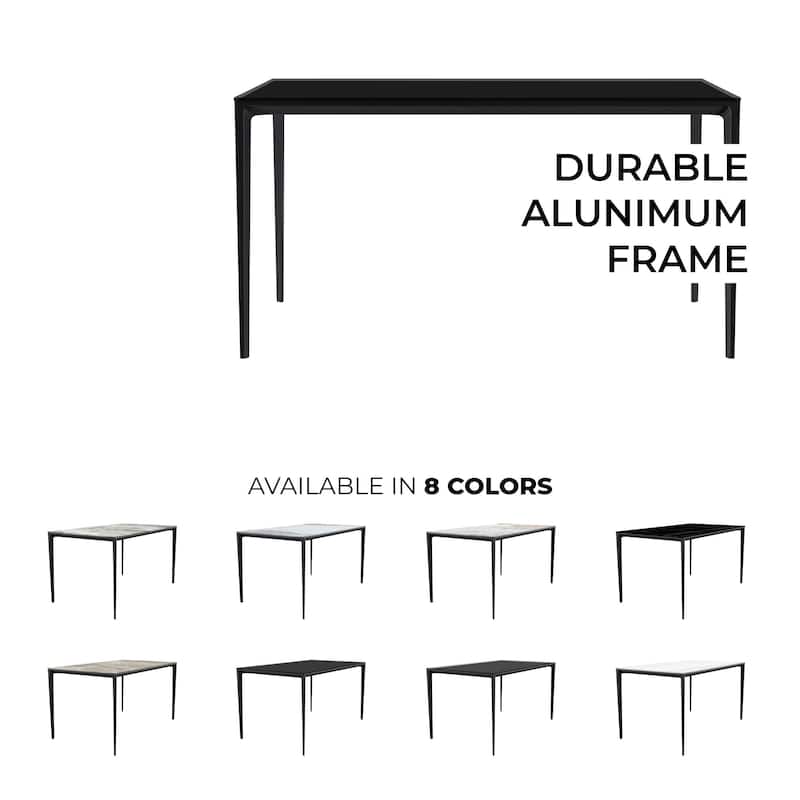 Avo Modern Rectangular Dining Table for 6, Glass or Sintered Stone Top with Black Aluminum Base for Kitchen & Dining Room