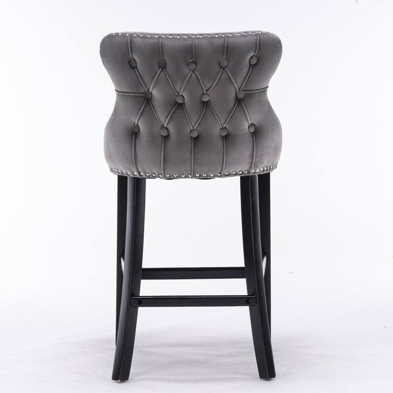 Contemporary Velvet Upholstered Bar Stools/Set of 2/Button Tufted,Grey - Set of 2