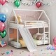 preview thumbnail 2 of 18, Twin over Twin House Bunk Bed with Ladder and Slide, Metal Twin Size Bunk Bed Frame, Easy Assembly,Convertible Ladder,Black