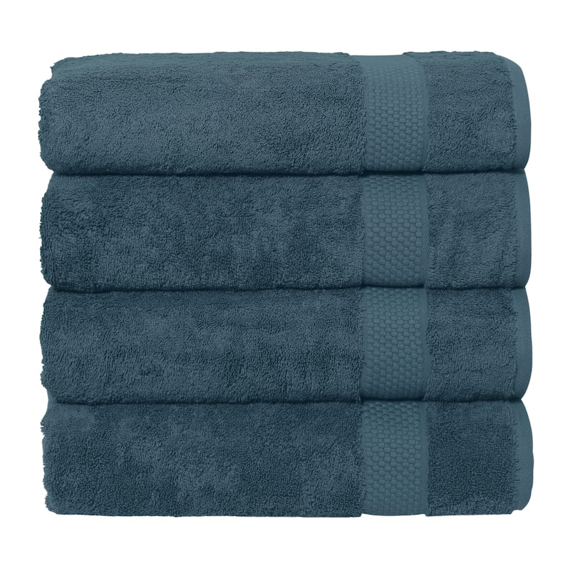 Authentic Hotel and Spa 100 percent Aeagean Long Staple Turkish Cotton STARLIGHT Terry Bath Towels (Set of 4) - Deep Blue