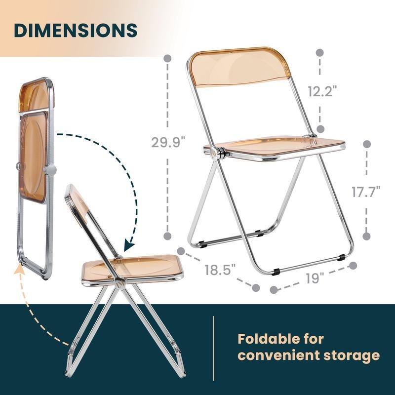 Lawrence Set of 4 Modern Clear Acrylic Transparent Folding Chair with Chrome Steel Frame for Condos and Apartments - 30"