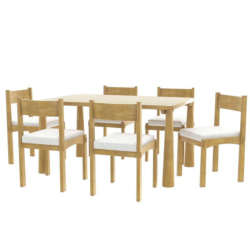 Retro 7-Piece Dining Table Set for 6 with Cushioned Seats and Exposed Tapered Legs by Harper&Bright Designs