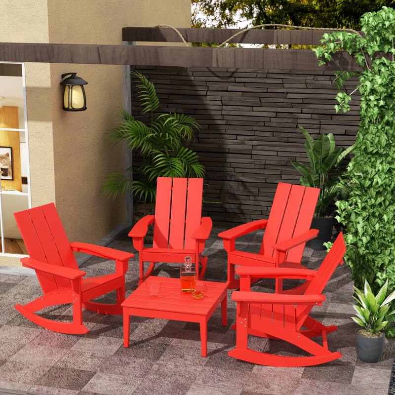Shoreside 5-Piece Poly All Weather Rocking Chair Conversation Set - Red