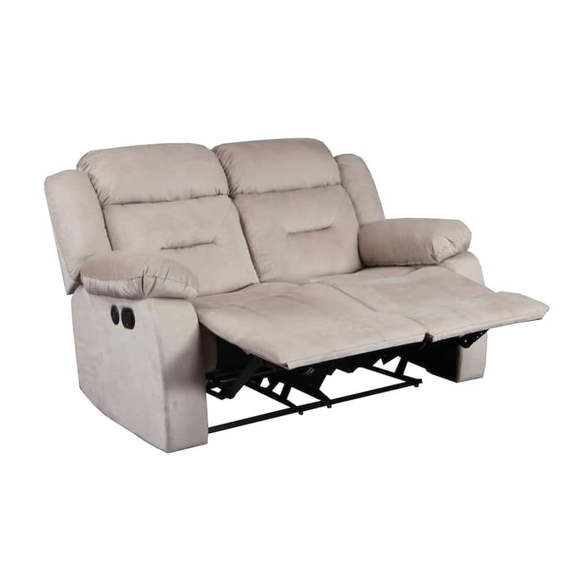 Velvet Upholstered Manual Motion Recliner Loveseat with USB Port in Dark Gray