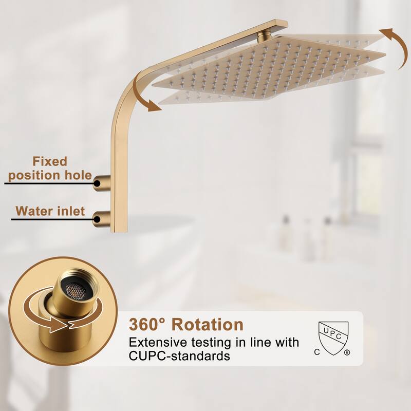 CASAINC Integrated 10 Inch Wall Mouted Shower Head 2 Function with Pressure Balancing Valve CUPC Certified