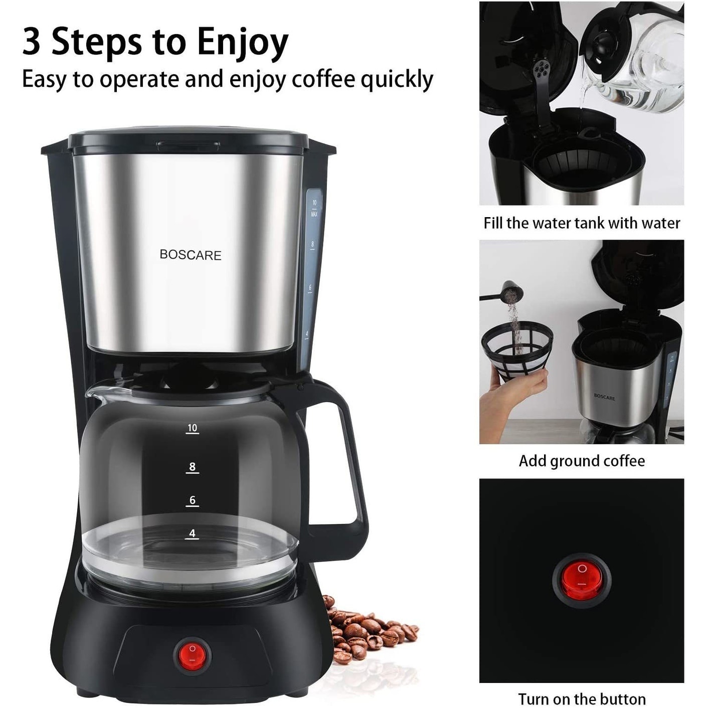 BOSCARE 10 Cups Coffee Maker Drip Coffeemaker with Reusable Filter - Bed  Bath & Beyond - 34935862