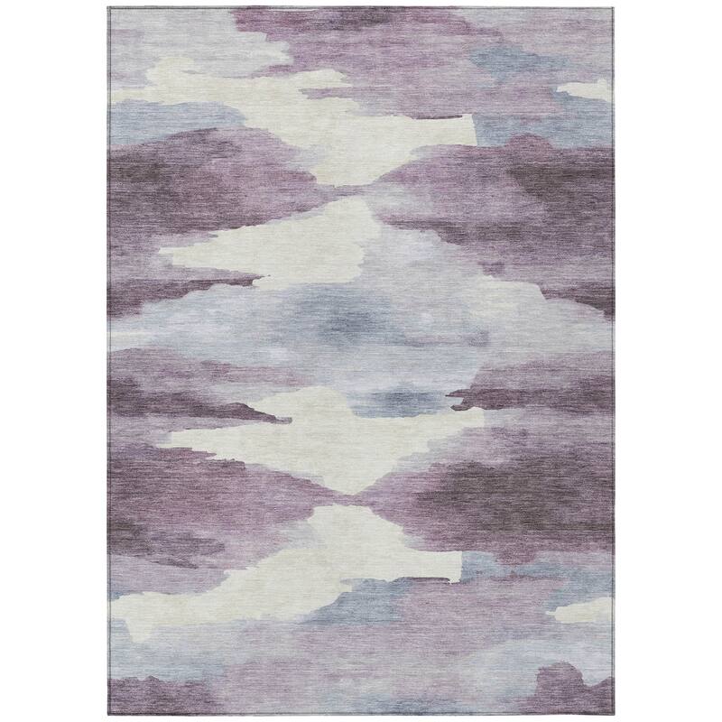 Machine Washable Indoor/ Outdoor Abstract Watercolor Chantille Rug