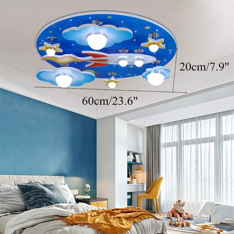Boys Room Chandelier Airplane Modern LED Flush Mount World Globe Light - 23" x 7"
