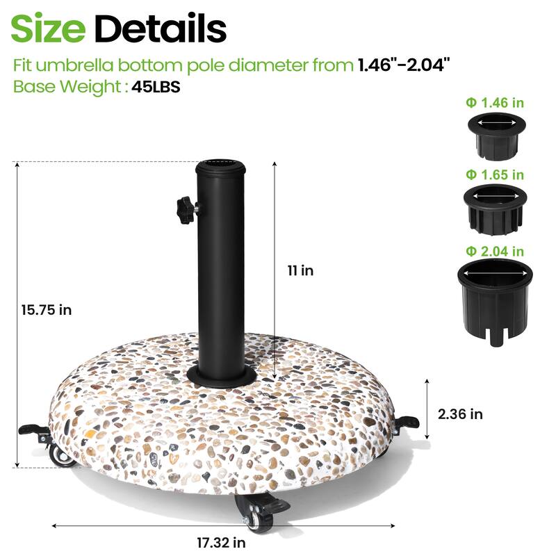 45LBS Outdoor Patio Umbrella Stand Concrete-cobble Finish Swivel Wheels Adjustable Knob
