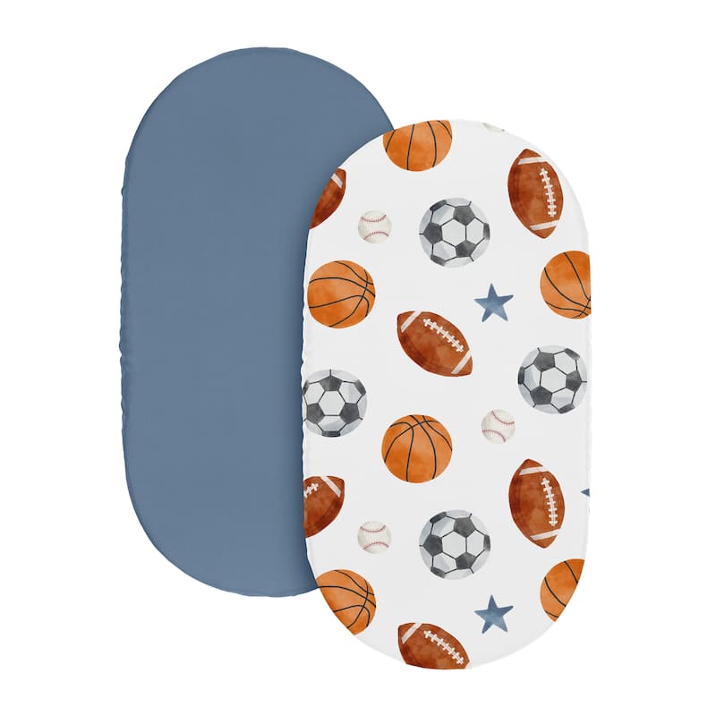 Sweet Jojo Designs Sports Theme Boy 2 Pack Baby Bassinet Fitted Sheets Watercolor Vintage Sport Themed Soccer Football Baseball