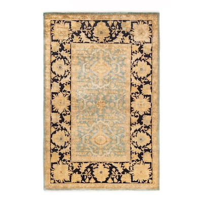Overton Hand Knotted Wool Contemporary Floral Light Blue Area Rug - 4' x 6'