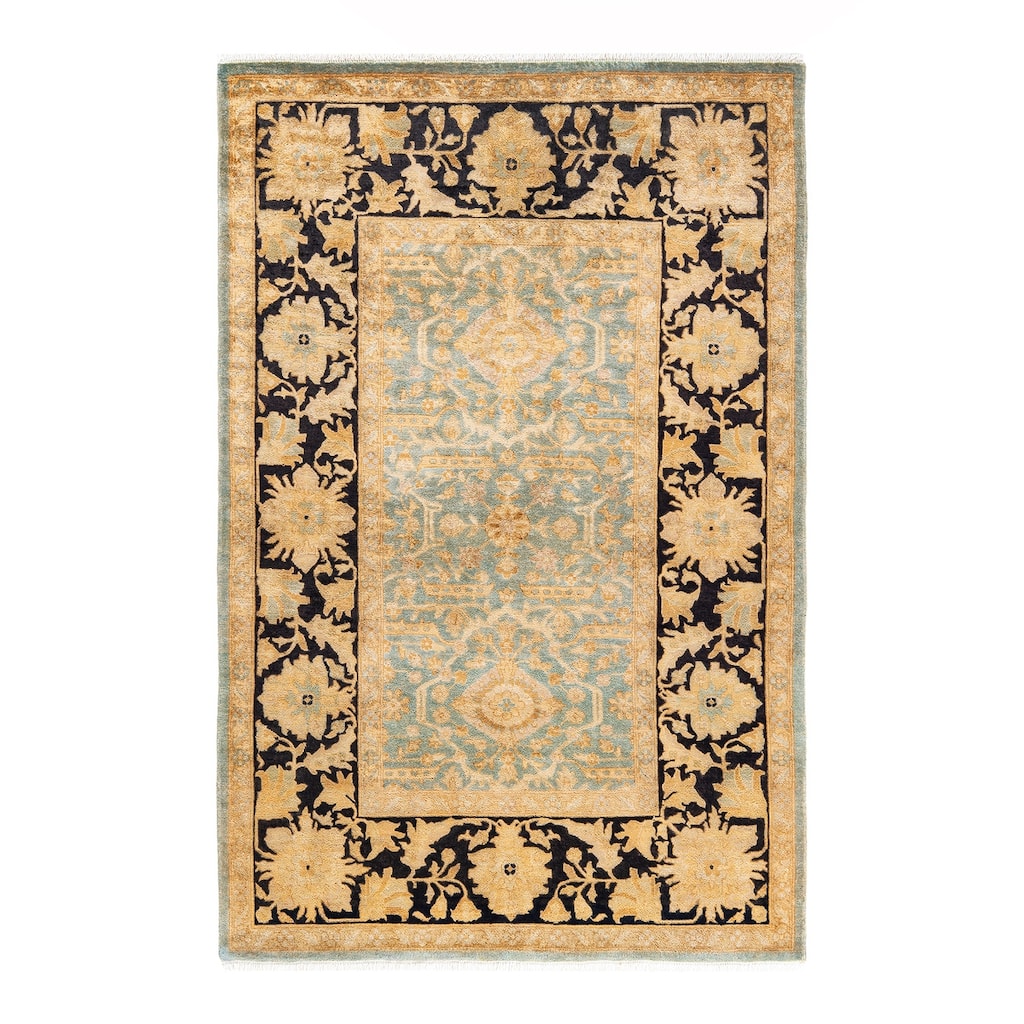 Overton Hand Knotted Wool Contemporary Floral Light Blue Area Rug - 4' x 6'