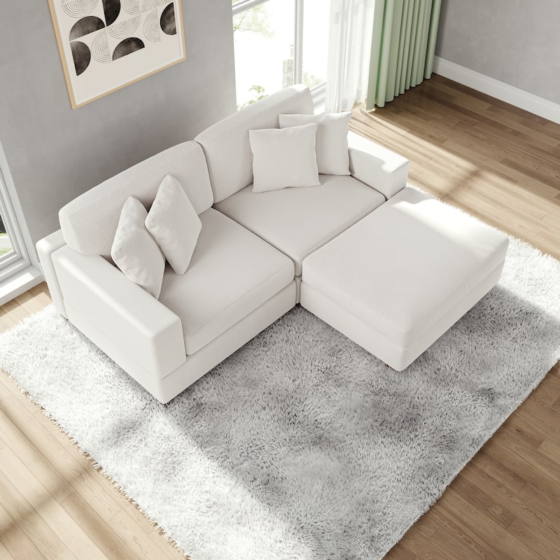 Modular Corduroy Sectional Sofa Set Chaise Couch with Ottoman