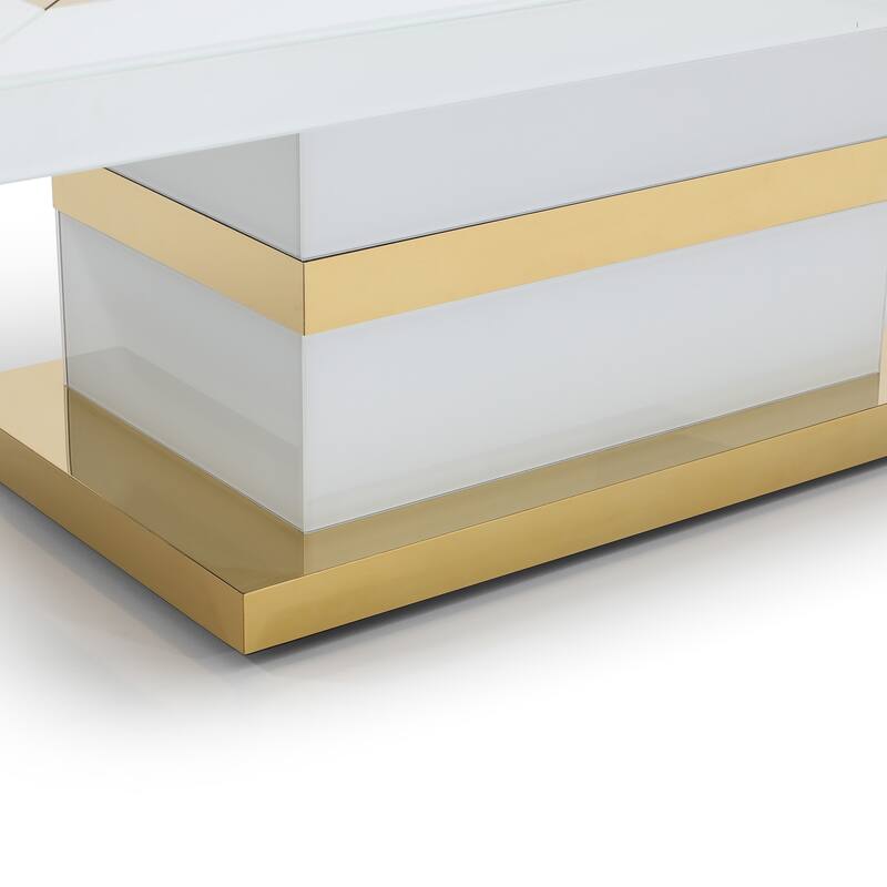 Decor 47.2 in. White and Gold Rectangle Glass Top Coffee Table