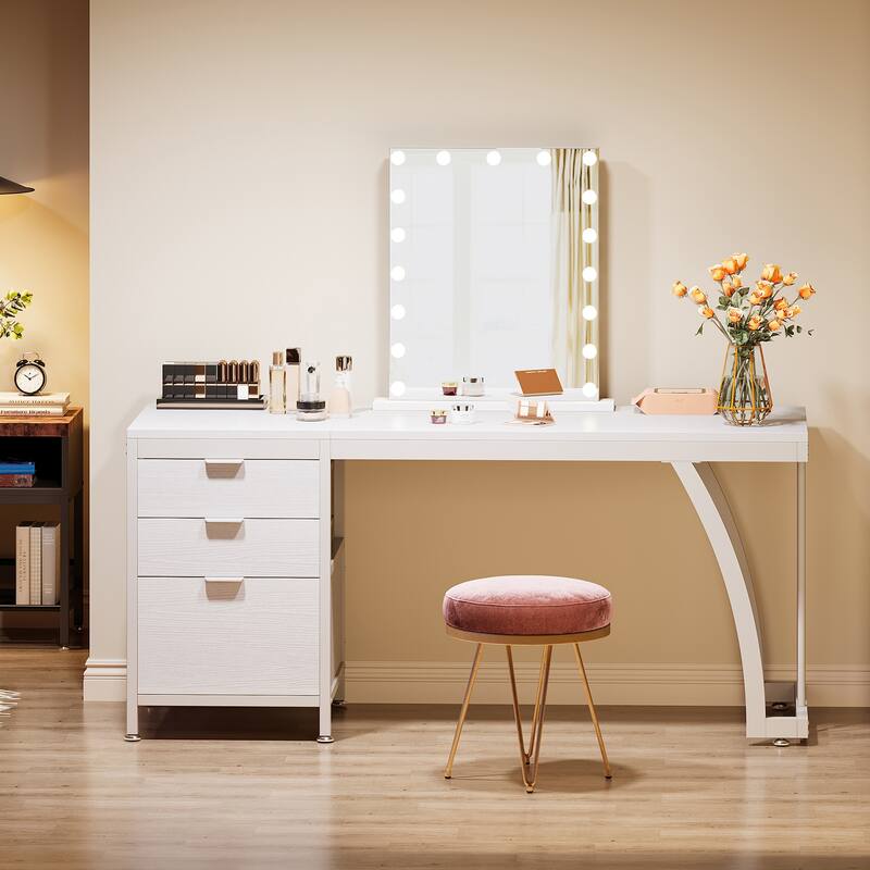 59" Large Vanity Desk with 3 Reversible Drawers, Chic Makeup Dressing Table Vanity Station for Women Girls Bedroom