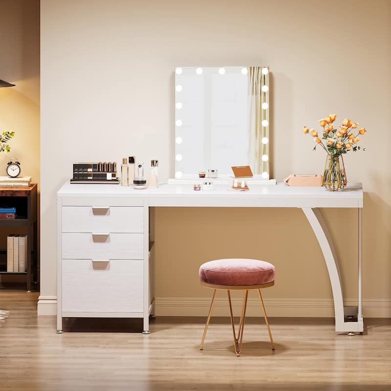 Vanity Desk with 3 Drawers, 59-Inch Large Dressing Table with Reversible Drawers, Chic Makeup Desk for Women Girls