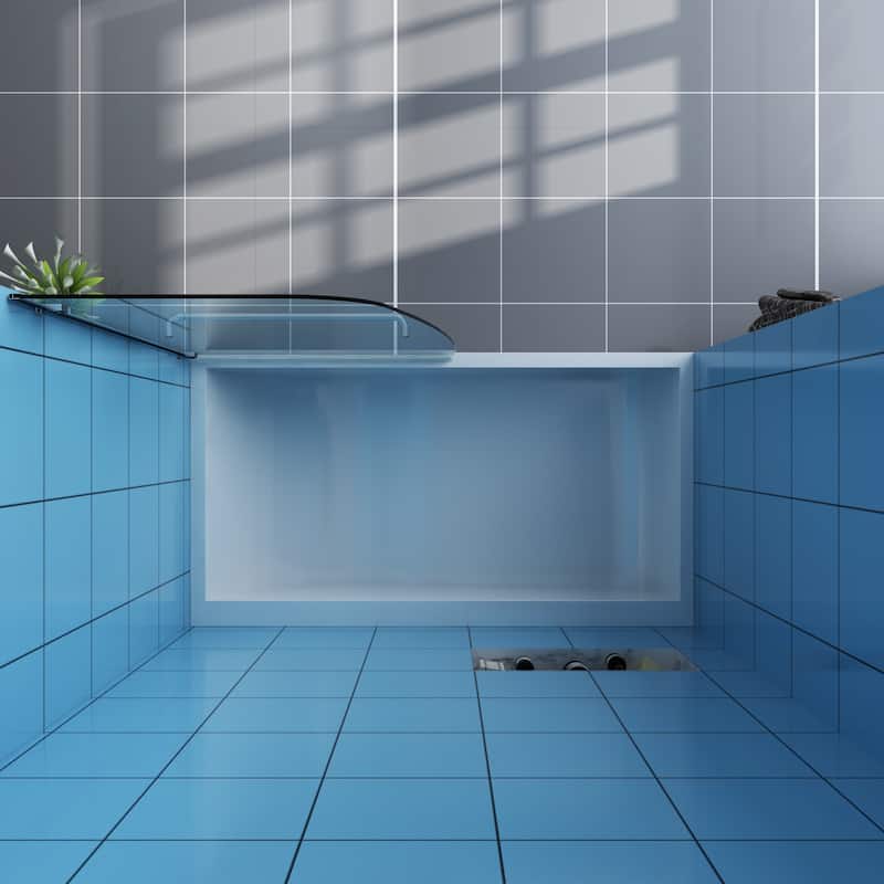 Elegant Frameless Pivot Hinged Fixed Bathtub Panel 5/16" Clear Tempered Glass Door Rotated 90° Shower Door for Bathtub