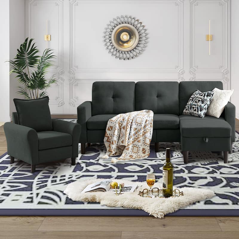3 Pieces Living Room Sets - Black