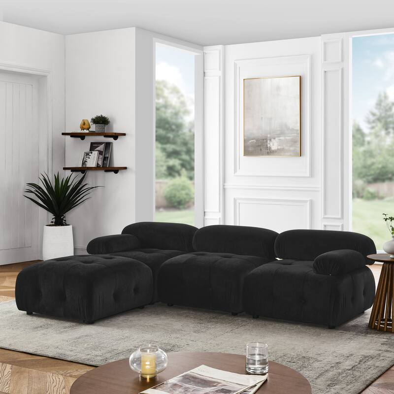 93'' Modular L-Shaped 4-Seater Sectional with Reversible Ottoman, Button Tufted Design, and Cozy Cushions