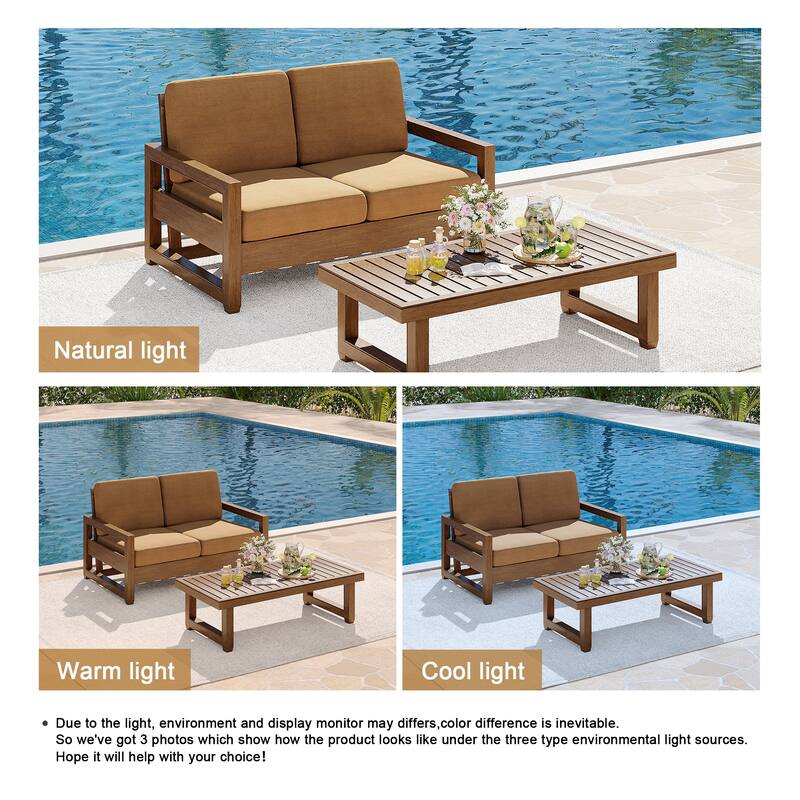 Teak Loveseat Patio Set with Cushions and Table (2-Piece)
