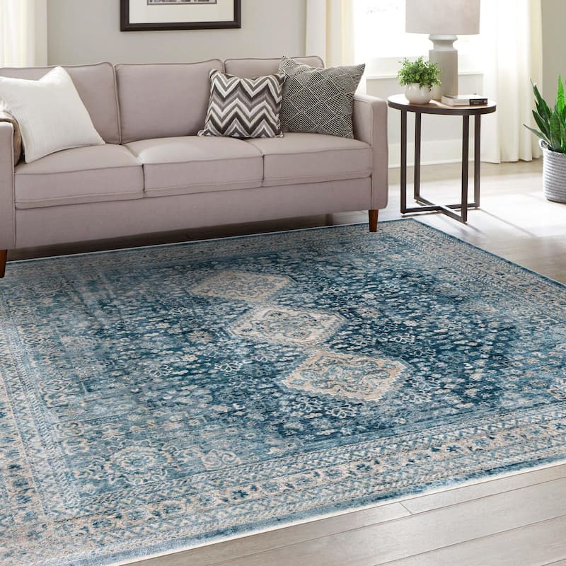 Traditional Haifa Collection Area Rug - Navy Blue - 10'2" Square