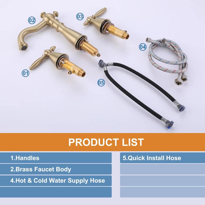8.2"H Antique Solid Brass Widespread 2-handle Bathroom Sink Faucet