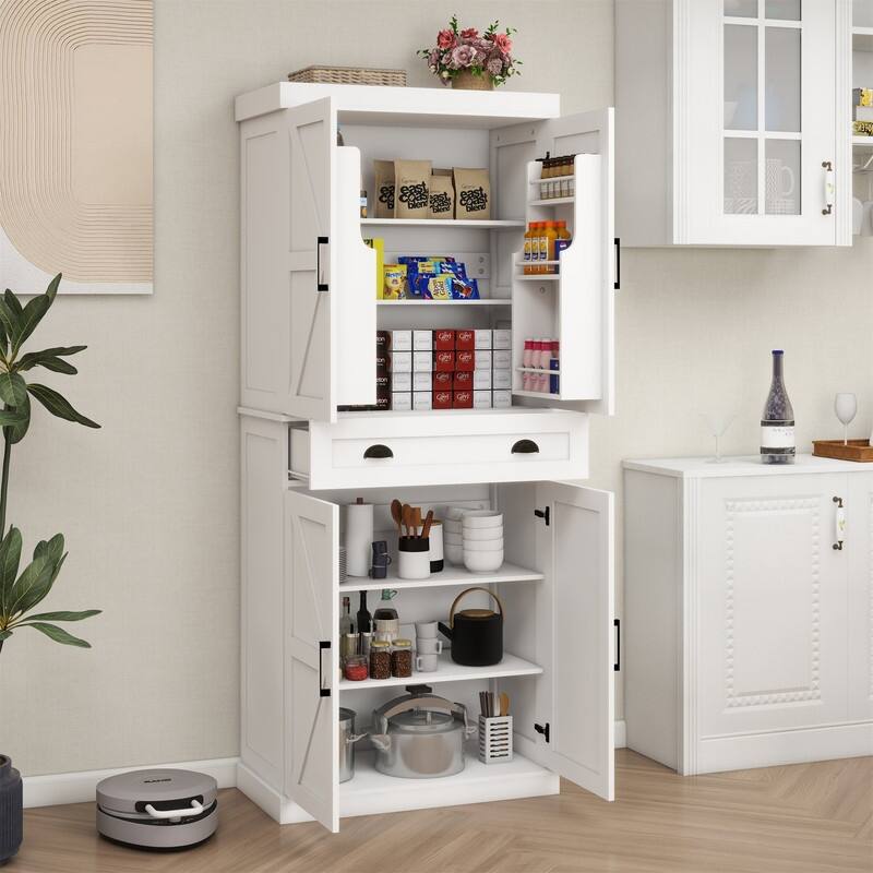 4 Doors Kitchen Pantry with 1 Drawer and 2 Adjustable Shelves