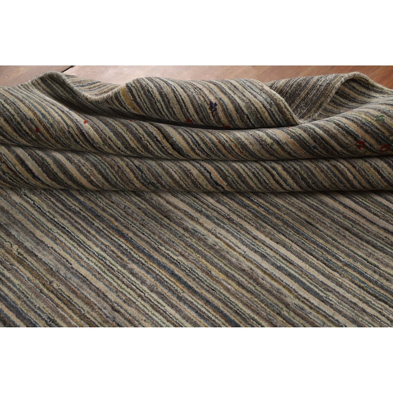 Striped Gabbeh Indian Area Rug Hand-Knotted Wool Carpet - 8'0" x 9'9"
