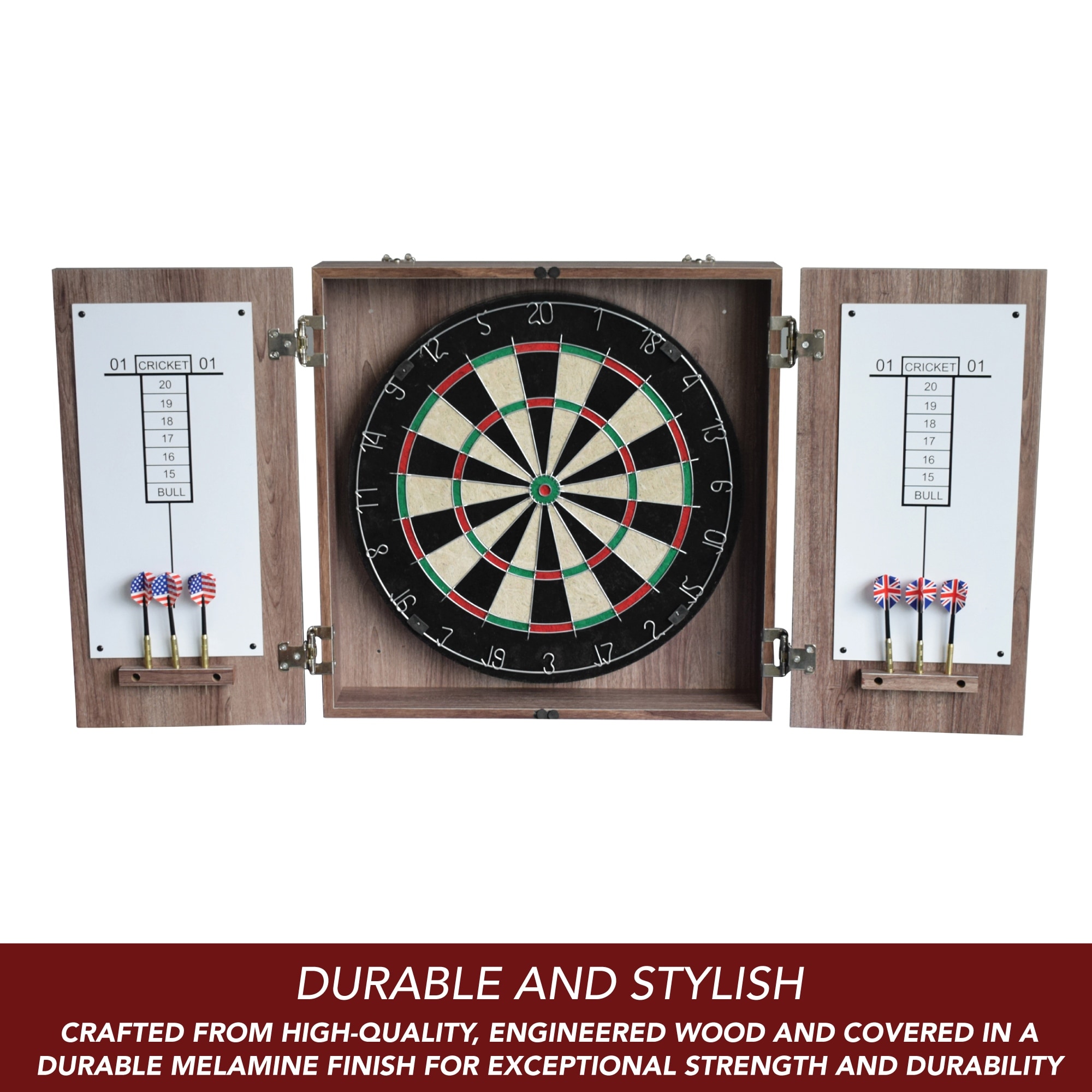 Hathaway Centerpoint Solid Wood Dartboard & Cabinet Set in Dark Cherry