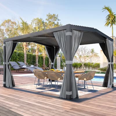 EROMMY 11x13 Aluminum Roof Outdoor Pergola with Adjustable Louvers for Rain Protection