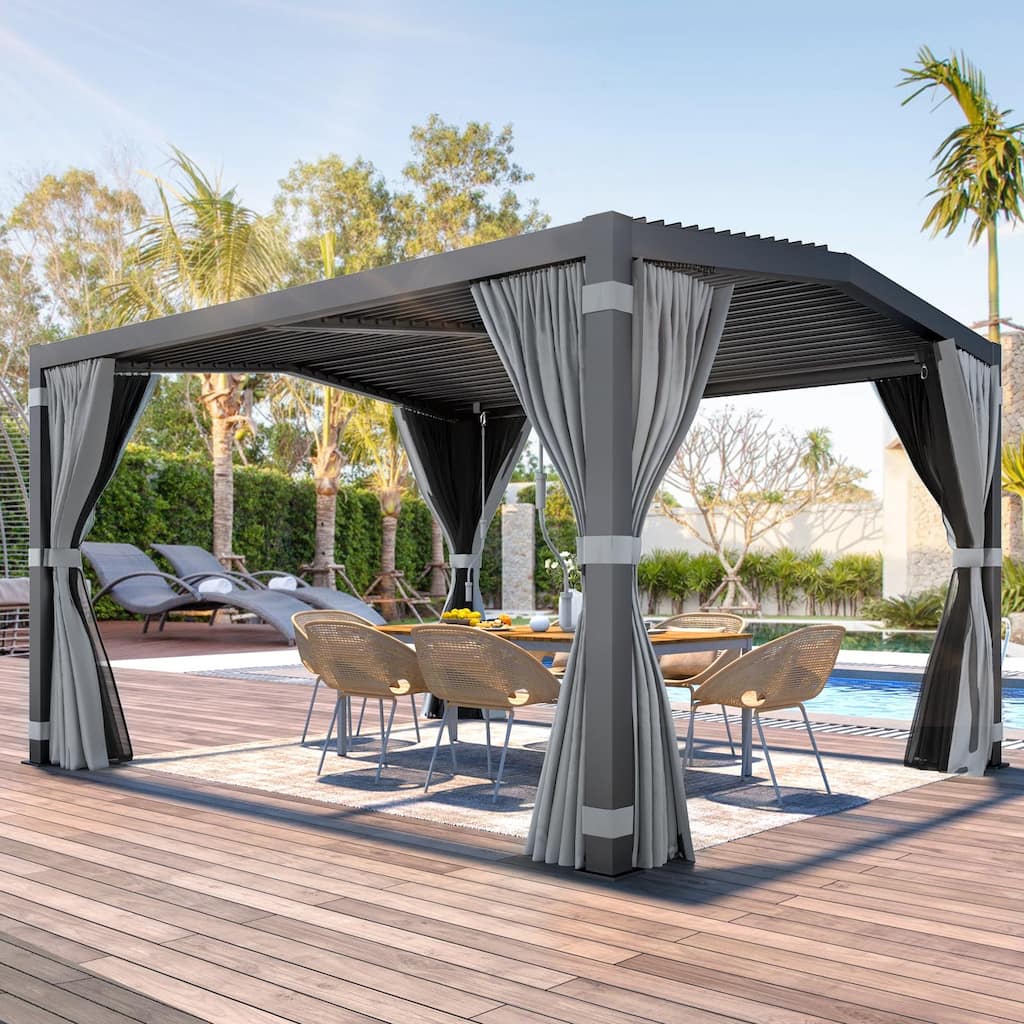 EROMMY 11x13 Aluminum Roof Outdoor Pergola with Adjustable Louvers for Rain Protection