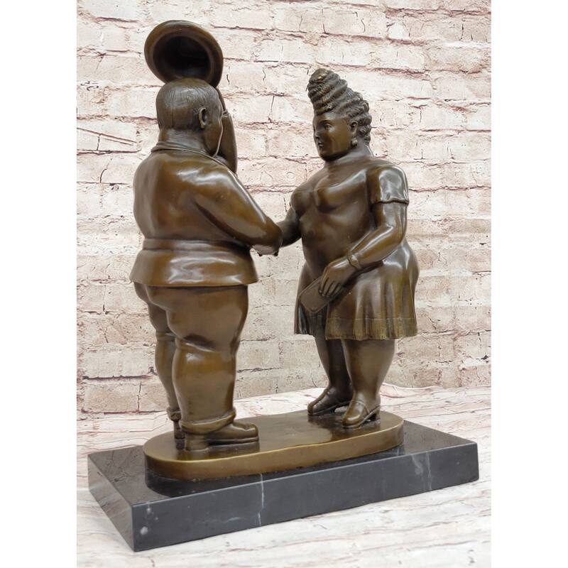 Man Woman Courting Bronze Sculpture Statue After Fernando Botero On Marble Base