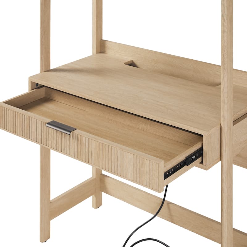 Walker Edison Reeded Desk with Hutch and Outlets